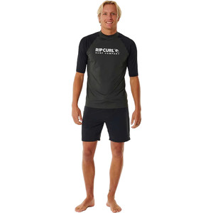 2024 Rip Curl Hombres Shock UV Chaleco De Lycra De Manga Corta 147MRV - Black Marled